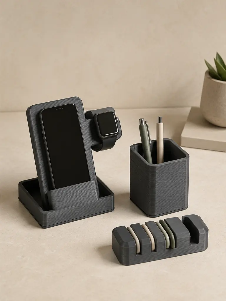Minimal graphite desk accessories and organisers